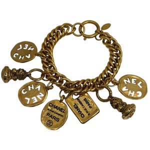 CHANEL logo charm bracelet, chain bracelet with Coco mark, GP gold, for women